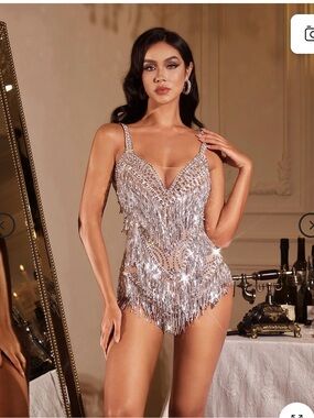 Fionola Sleeveless Fringe Rhinestone Bodysuit